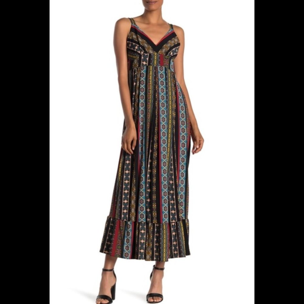 *NWT* Tahari Tile Stripe Maxi Dress XS